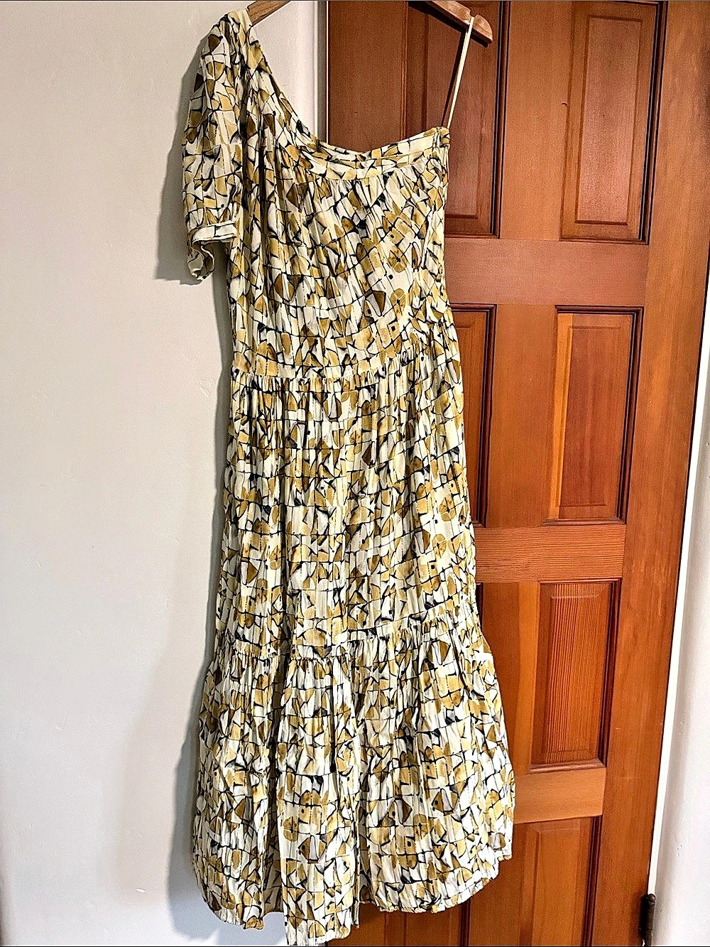 Sita Murt Yellow One Shoulder Midi A-Line Dress Yellow & White 40